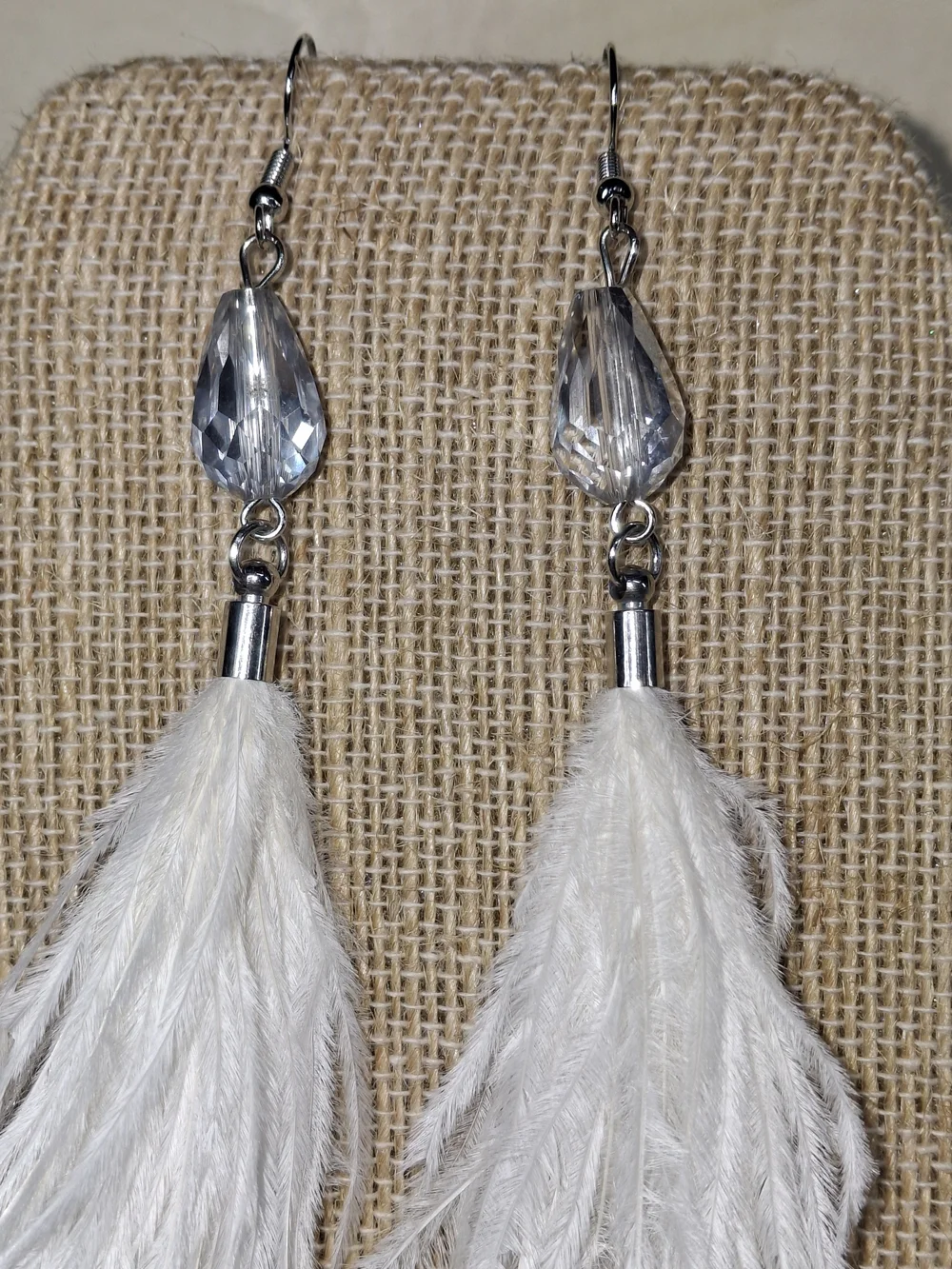 Feather Tassel Drop Earrings in White